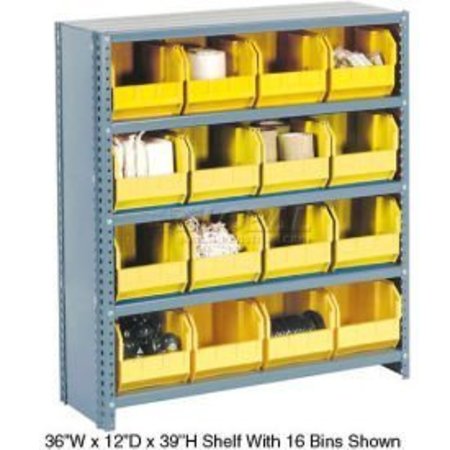 GLOBAL EQUIPMENT Steel Closed Shelving - 15 Yellow Plastic Stacking Bins 6 Shelves - 36x12x39 603257-YL